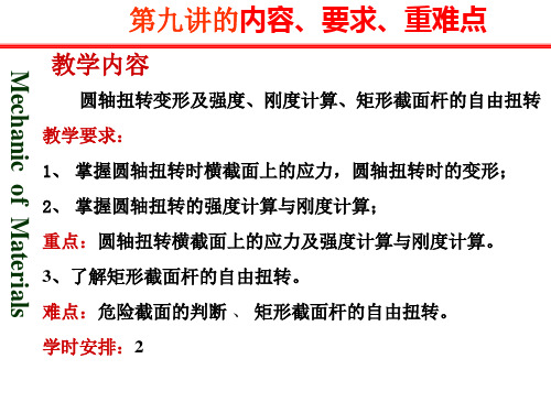 第九讲 扭转构件应力、变形、强度、刚度计算