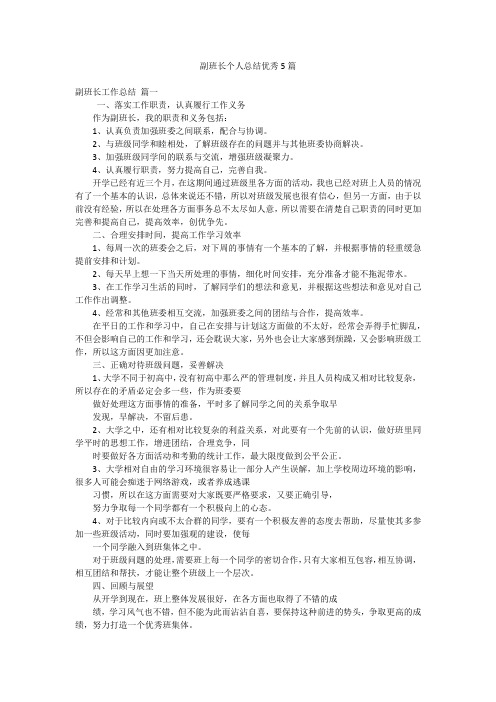 副班长个人总结优秀5篇