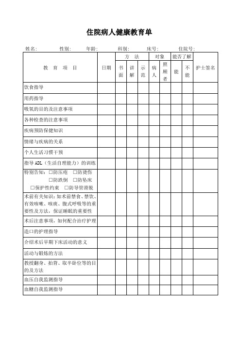 住院病人健康教育单(1)