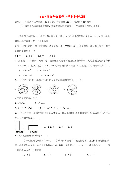 2017届九年级数学下学期期中试题(五四制)