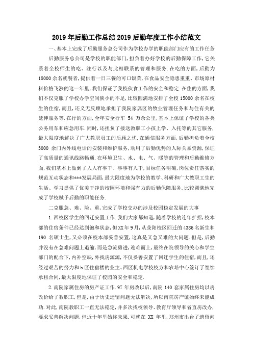 最新-2019年后勤工作总结 2019后勤年度工作小结范文 精品