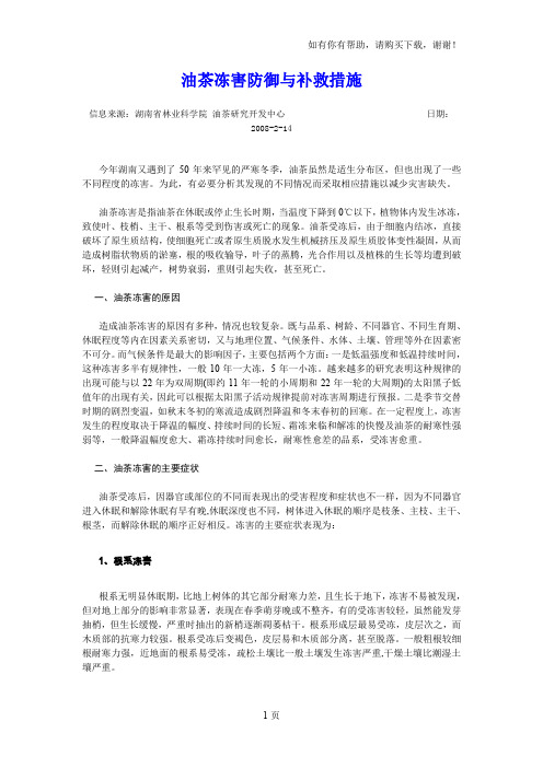 油茶冻害防御与补救措施
