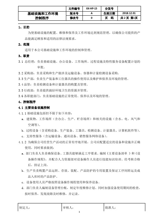 ISO22000：2018基础设施和工作环境控制程序