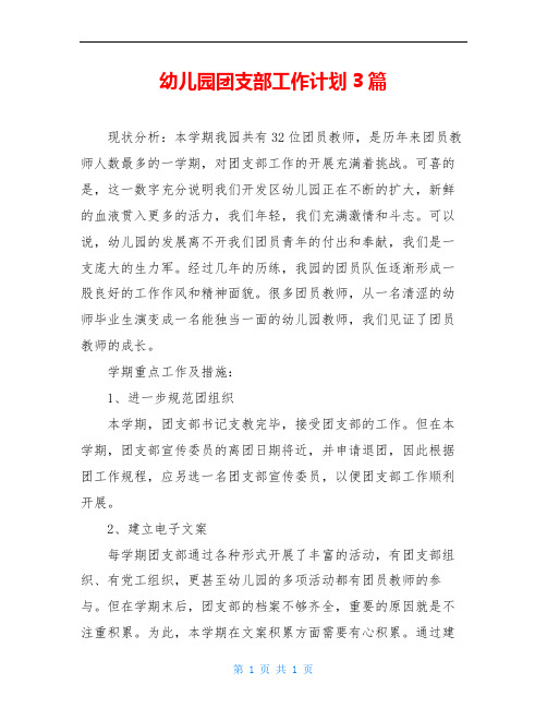 幼儿园团支部工作计划3篇