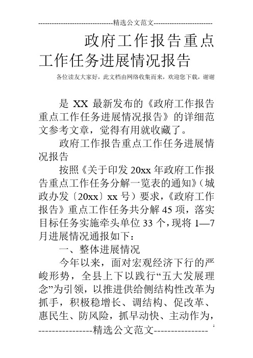 政府工作报告重点工作任务进展情况报告