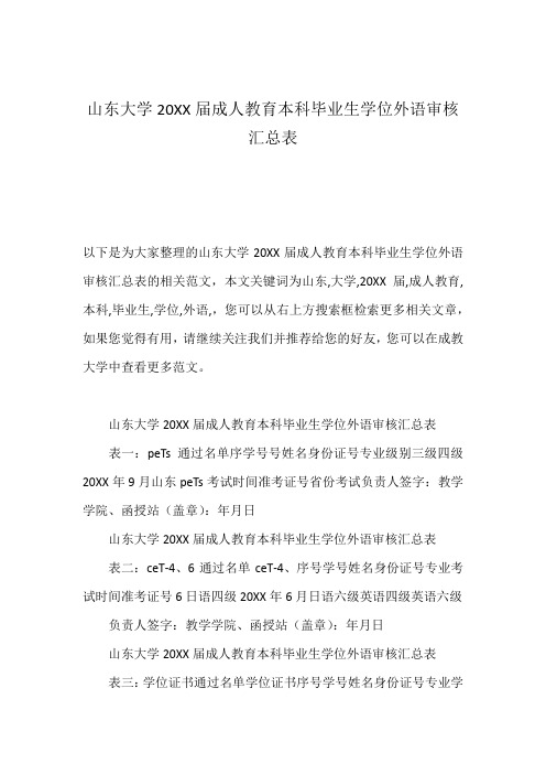 山东大学20XX届成人教育本科毕业生学位外语审核汇总表