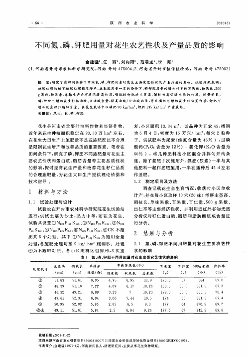 不同氮、磷、钾肥用量对花生农艺性状及产量品质的影响