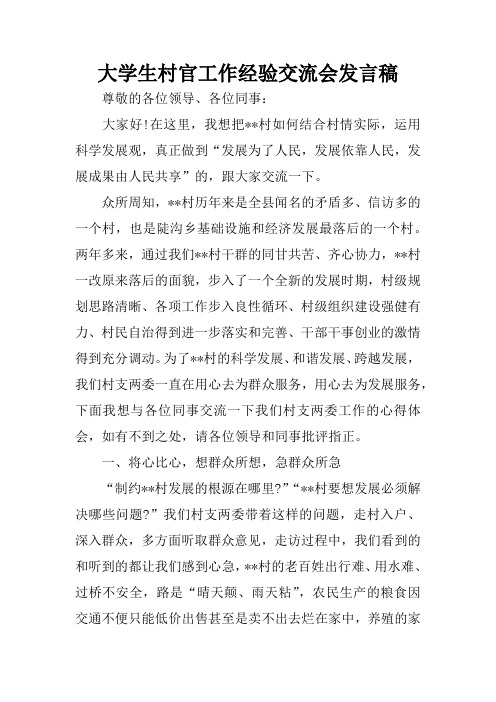 大学生村官工作经验交流会发言稿_1