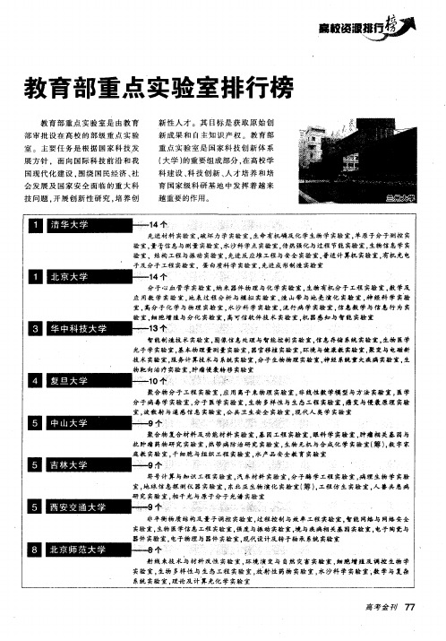 教育部重点实验室排行榜