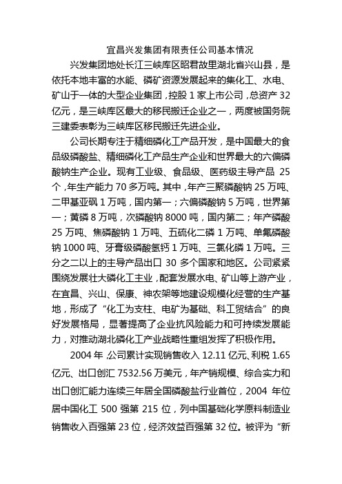 宜昌兴发集团有限责任公司基本情况