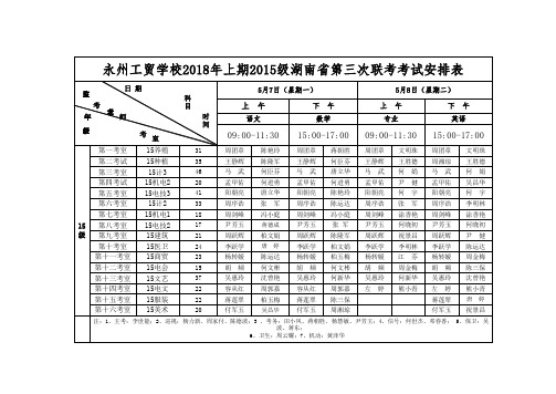 永州工贸学校2018年上期毕业班第三次联考监考安排表