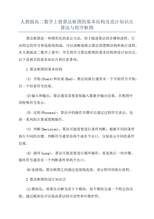 人教版高二数学上册算法框图的基本结构及设计知识点算法与程序框图