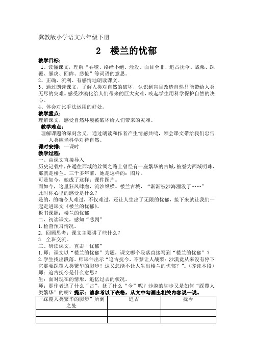 冀教版六年级语文下册《一单元  2. 楼兰的忧郁》教学设计_2