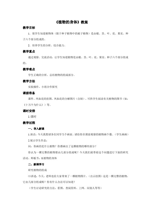青岛版科学四年级上册《植物的身体》教案