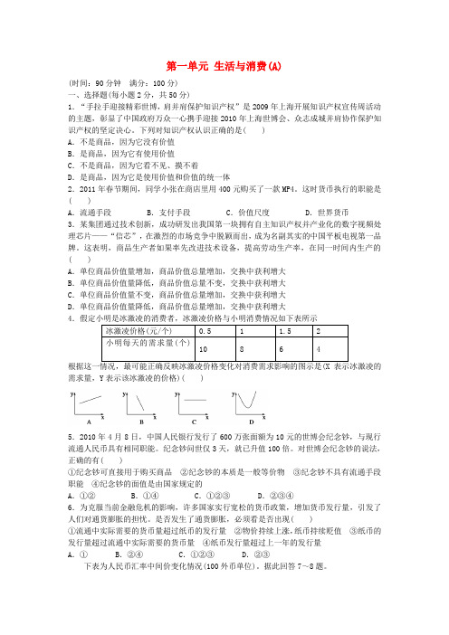 2016-2017学年高中政治 第一单元 生活与消费单元综合检测A 新人教版必修1
