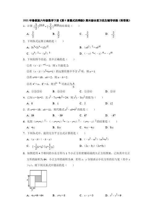 鲁教版(五四制)六年级数学下册《第6章整式的乘除》期末综合训练(附答案)
