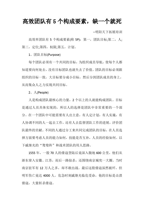高效团队有5个构成要素,缺一个就死
