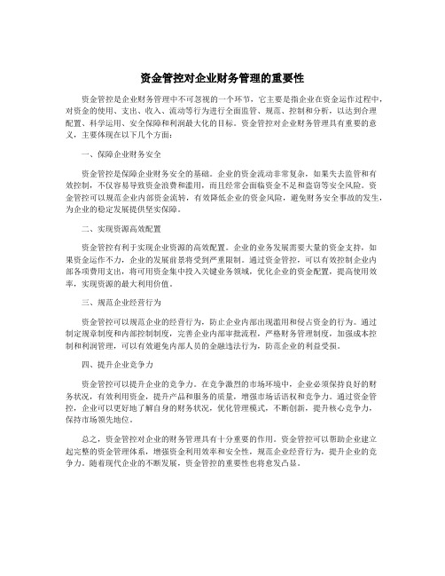资金管控对企业财务管理的重要性