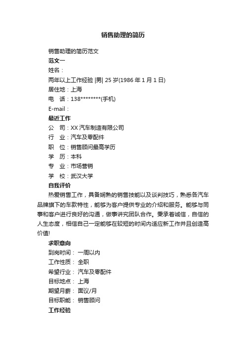 销售助理的简历范文