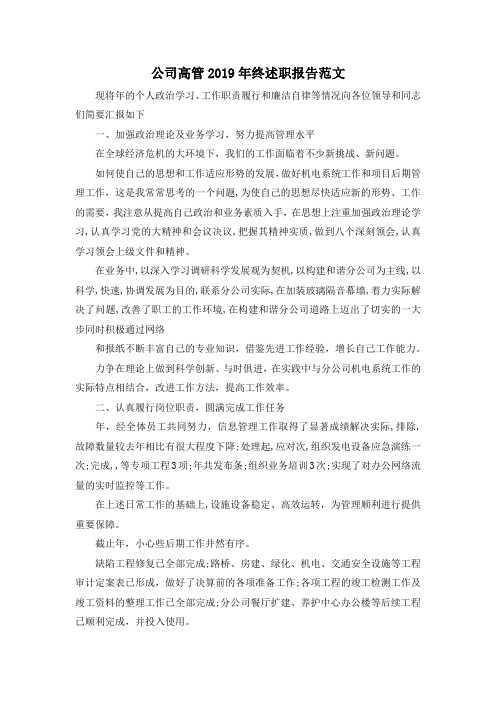 最新-公司高管2019年终述职报告范文 精品