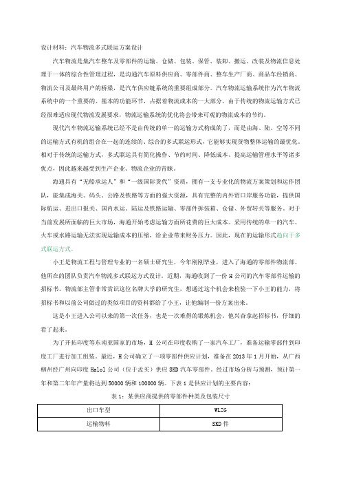 汽车物流多式联运方案设计材料