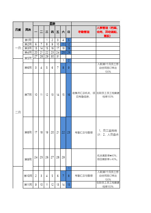 人力资源部门行事历 --2020年度 (2)