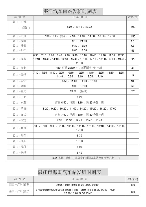 湛江市霞山南站、赤坎海田车站、麻章车站时刻表和市内公交线路表讲解