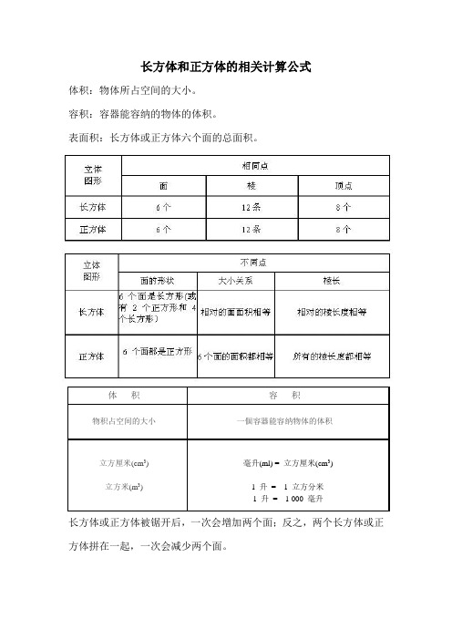 长方体与正方体相关计算公式