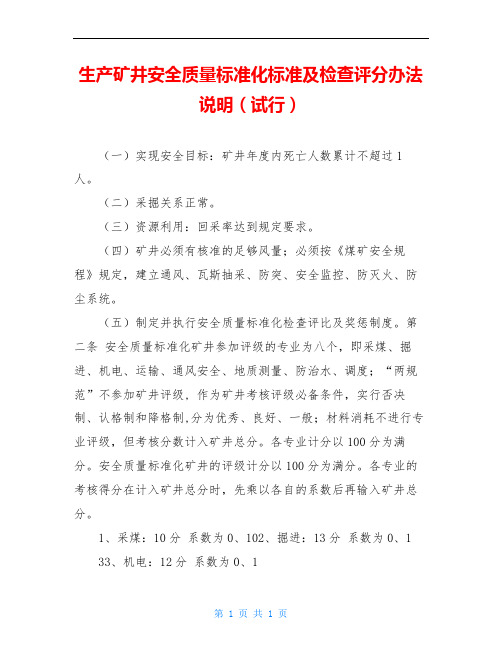 生产矿井安全质量标准化标准及检查评分办法说明(试行)