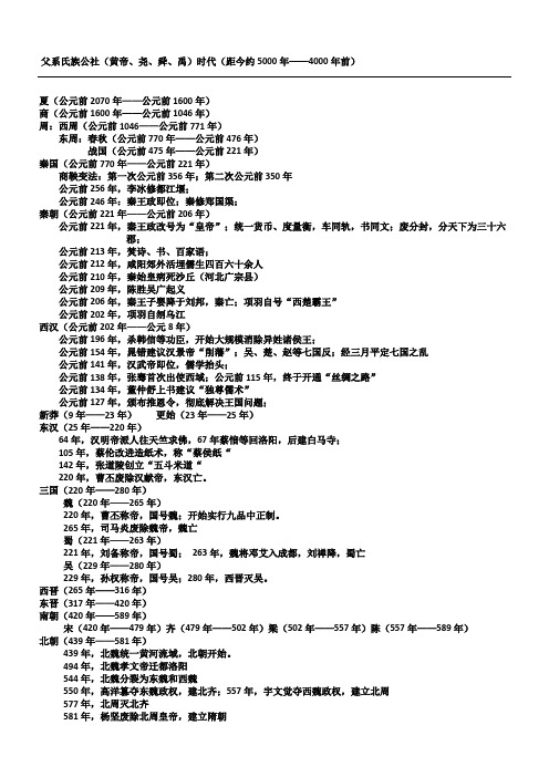 中国古代史大事年表重点高中实用