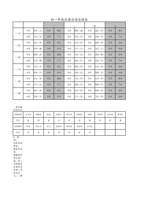 初一年级社团活动表(2)