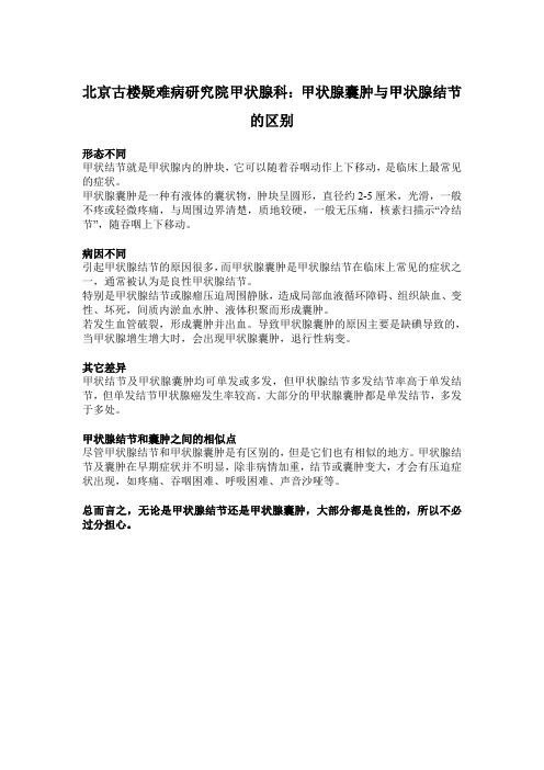 北京古楼疑难病研究院甲状腺科：甲状腺囊肿与甲状腺结节的区别