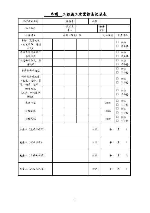 吊顶工程施工质量检查记录表