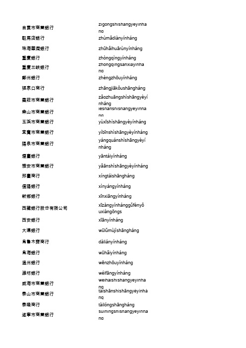中国各银行的名称、拼音和网址