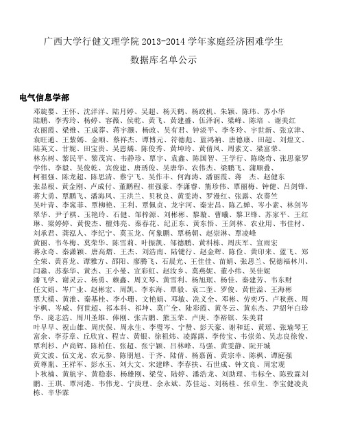 广西大学行健文理学院2013-2014学年家庭经济困难学生