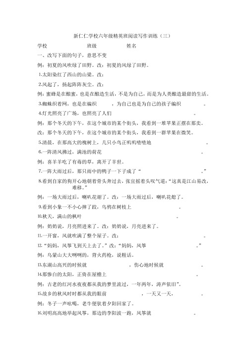 新仁仁学校六年级精英班阅读写作训练