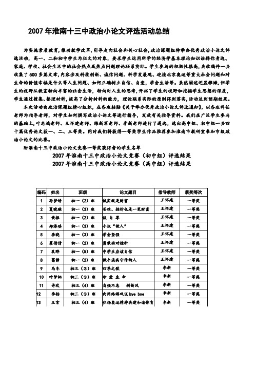 2007年淮南十三中政治小论文评选活动总结_5