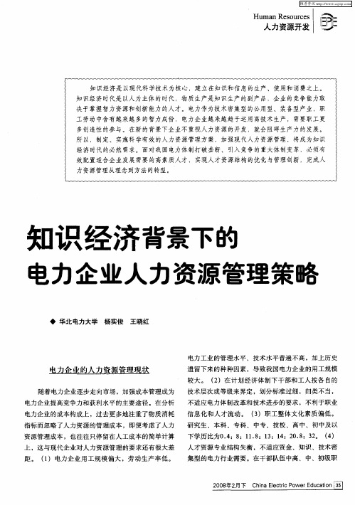 知识经济背景下的电力企业人力资源管理策略