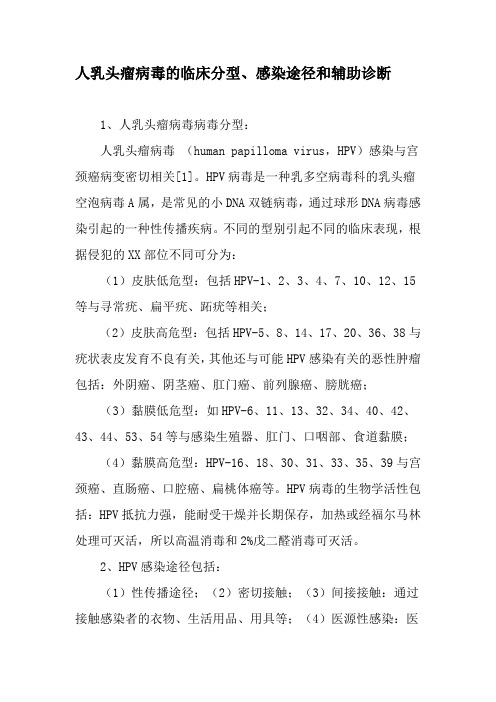 人乳头瘤病毒的临床分型、感染途径和辅助诊断-2019年文档