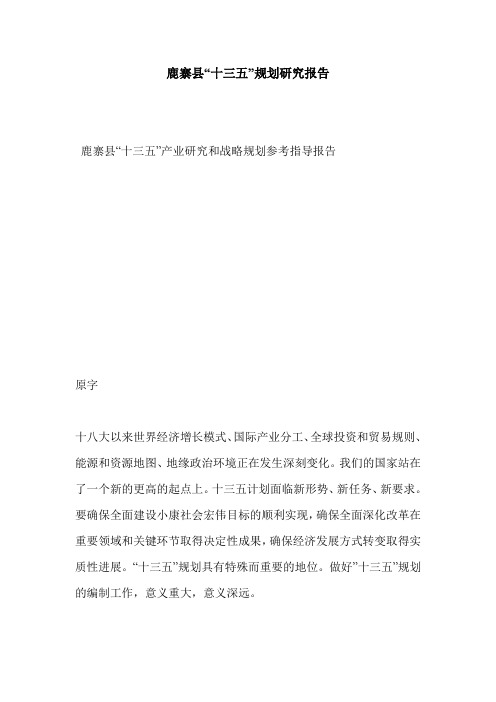 鹿寨县“十三五”规划研究报告