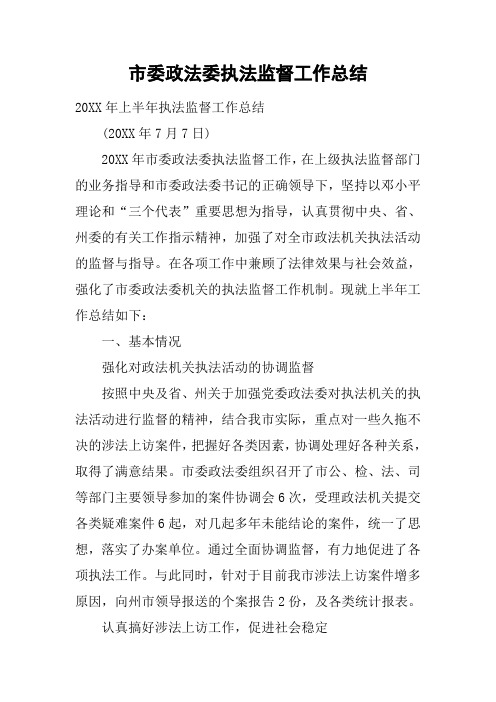 市委政法委执法监督工作总结
