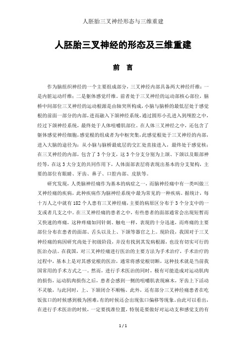 人胚胎三叉神经形态与三维重建