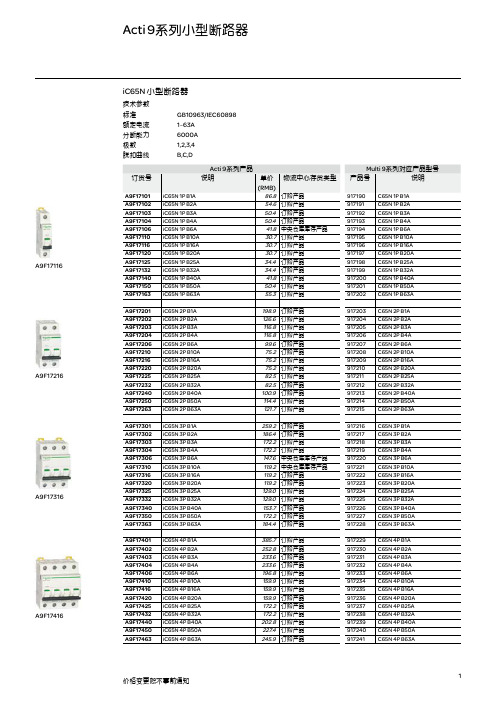 Acti9 产品列表价格及与Multi9 产品型号对照表
