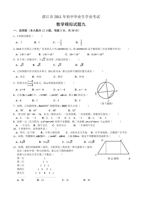 2011湛江中考数学模拟9