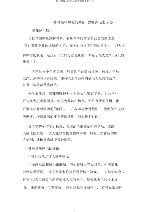 针对猫咪掉毛的妙招猫咪掉毛怎么办