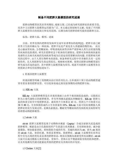 制备不同肥胖大鼠模型的研究进展