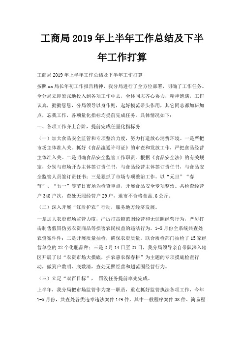 最新-工商局2019年上半年工作总结及下半年工作打算 精品
