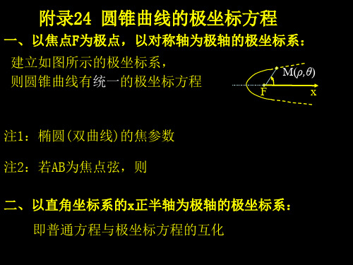 附录24圆锥曲线的极坐标方程