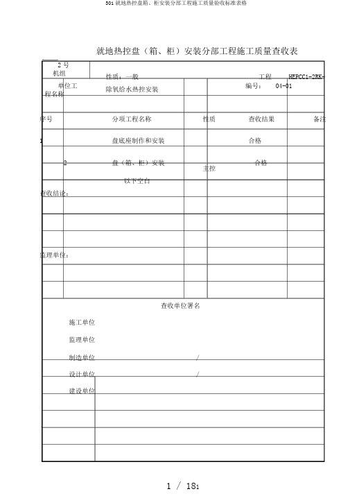 301就地热控盘箱、柜安装分部工程施工质量验收标准表格