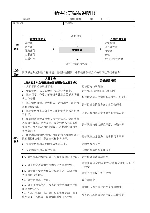 销售经理岗位说明书